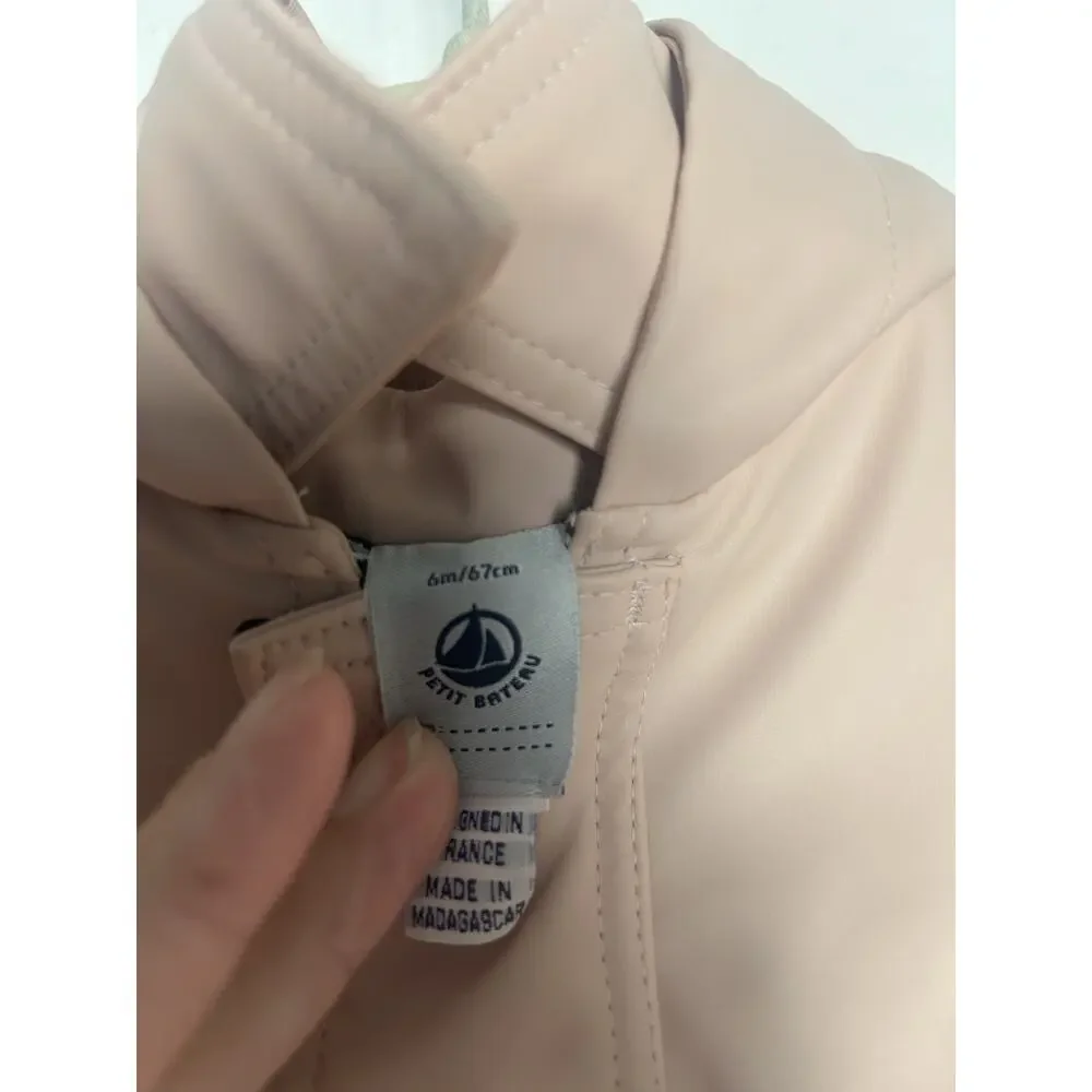 Petit Bateau Light Pink Kid hooded lined rain jacket Size 6 Mos